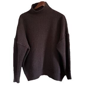 Aerie Pullover Turtleneck Brown Rib Knit Sweater Oversized Boxy Medium